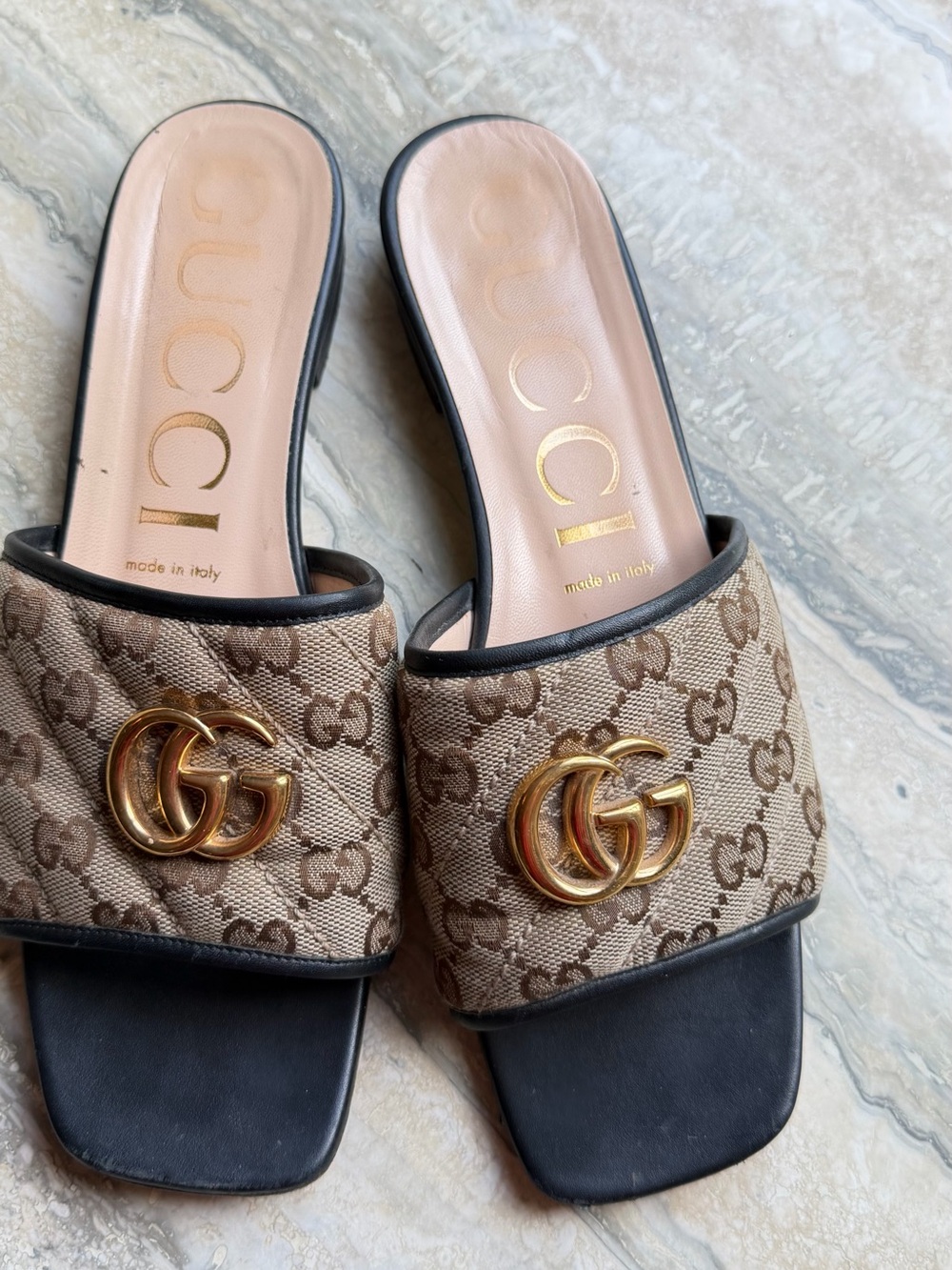 Gucci Brown GG Canvas Slide Mules with Gold Double G - Picture 7 of 7
